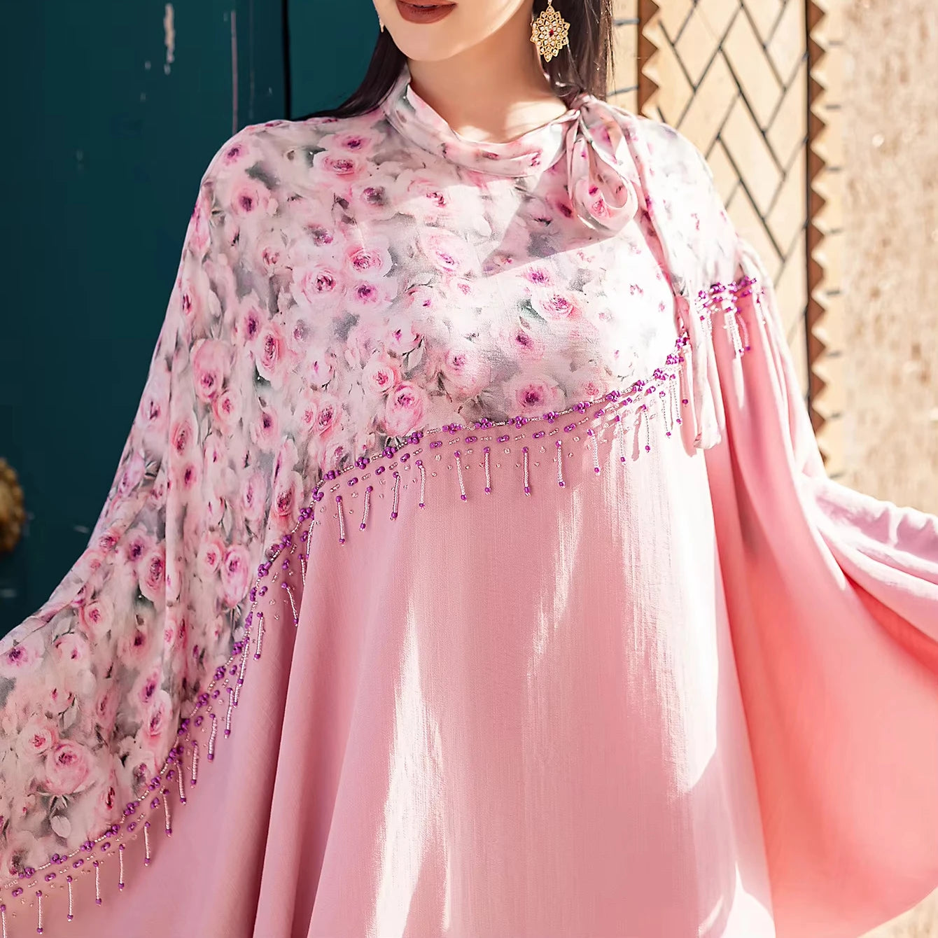 New Arrival Beading Diamond Abaya Robe Muslim Saudi Women Kaftan Moroccan Flower Print Turkish Abaya Robe