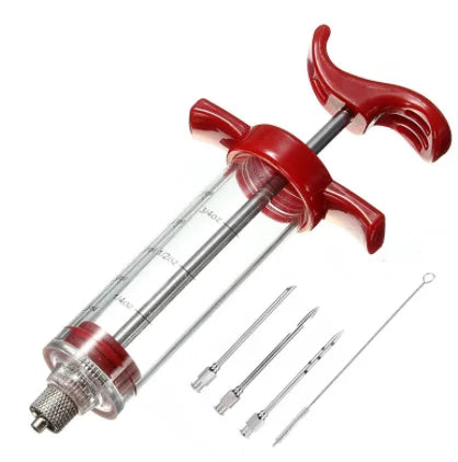 3 Stainless Steel Needles 1 Brush Spice Syringe Set BBQ Meat Flavor Injector Kichen Cooking Sauce Marinade Syringe Accessories