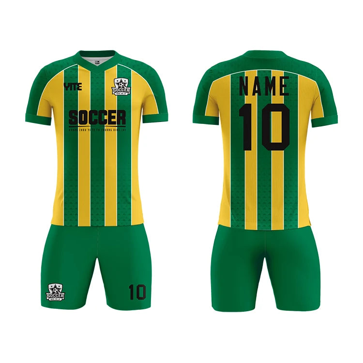 Wholesale Digital Print Breathable 100% Polyester Soccer Jerseys Men Customize Uniform Kits Yellow Green Soccer Wear