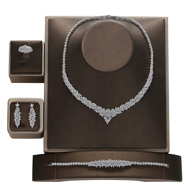 Echsio 3A CZ Zircon Luxury Copper Bridal Jewel for Glee Feast l 4 Pieces Jewelry Set Bridal Wedding Jewelry Set Wholesale CN1794