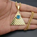 Vintage Religious Ancient Egyptian Jewelry Stainless Steel Gold Plated Eye of Horus Necklace Pyramid Pendant