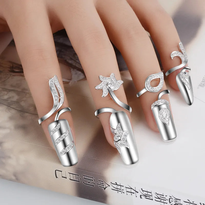 Wholesale Creative Jewelry Ring Rhinestone Nail Ring Adjustable Finger Nail Ring for Women