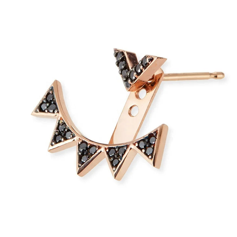 LOZRUNVE Fashion Party 925 Sterling Silver Black Diamond CZ Letter V Triangle Ear Jacket Earring