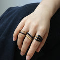 New Arrival 18k Gold Plated Line Enamel Ring Handmade Y2K Trendy Black Oil Drop Ring Wholesale Jewelry for Women