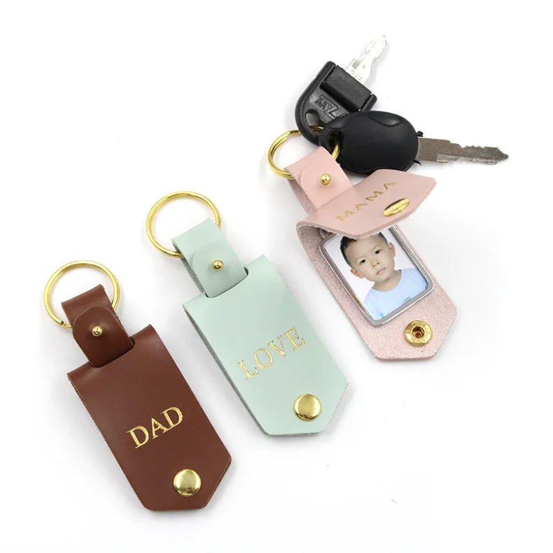 YY Hot Selling Pu Leather Photo Keychain Customized Sublimation Family Photo Keychain