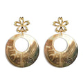 Fashion Boho Samoa Vintage Tiny Flower Mother of Pearl Round Pendant Earrings High Quality Jewellery Women