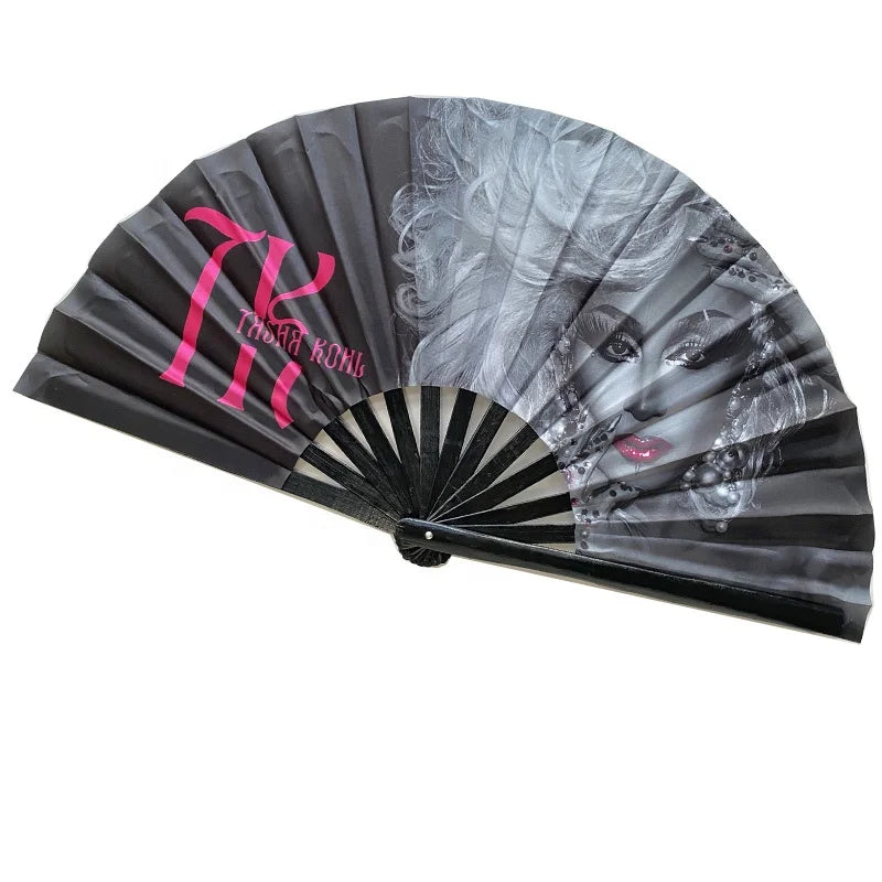 Hot Sale 13 Inch Large Custom Fabric Folding Hand Fan Eco-Friendly Bamboo Hand Held Fan Painted Technique for Gifts