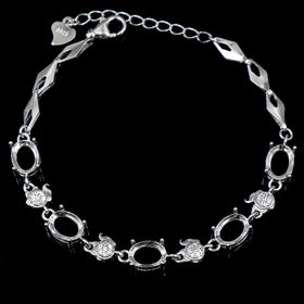 Sterling Silver 6*8mm Semi Mount Bracelet Empty Support Blank Claws Setting S925 Base Holder Without Center Stone Inlay for DIY