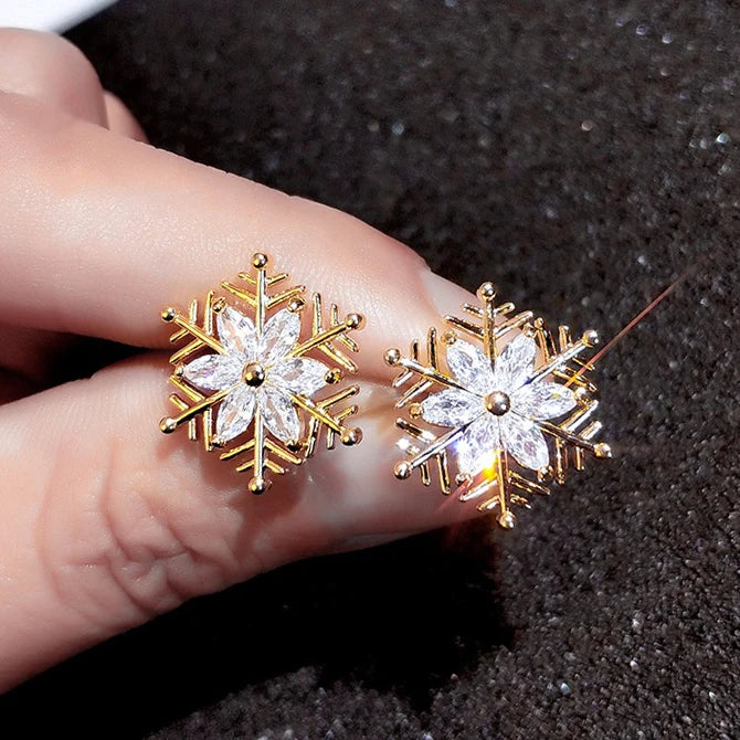 CAOSHI Bling Bling Gold Snowflake Diamond Shiny Zircon Stud Earring Girls CZ Dainty Lovely Flower Earrings Women