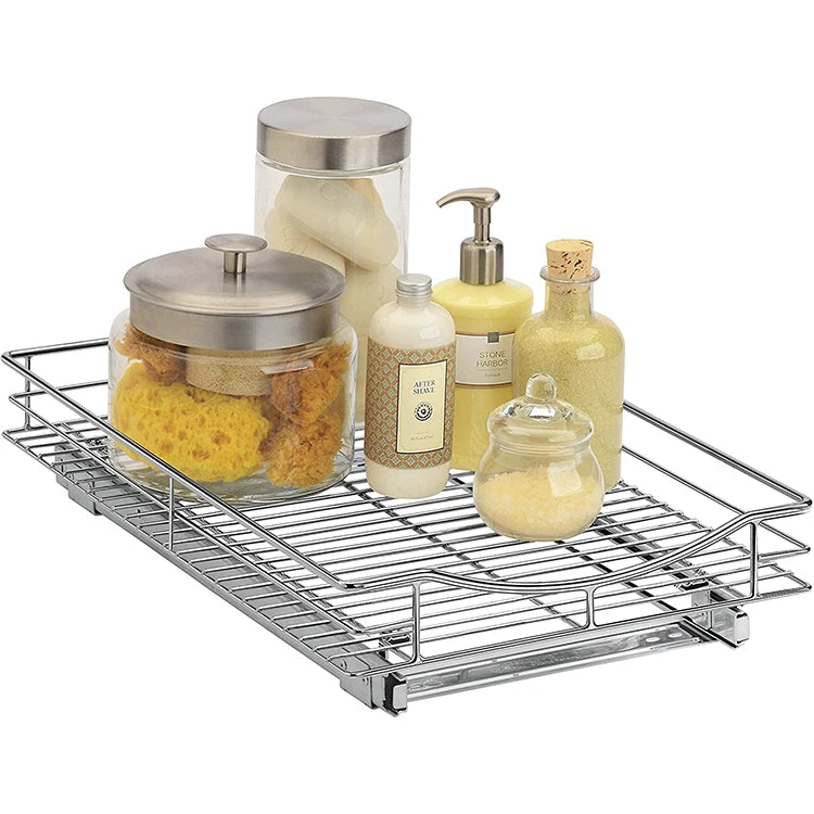 Kitchen Storage Sliding Organizer Pull Out Cabinet Shelf Chrome Stainless Steel Cabinet Organizer