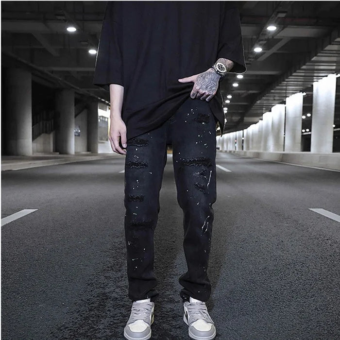 OEM FOG Private Drop Shipping Stock Top Brand Skinny Ripped Grey Paint Denim Men Jeans