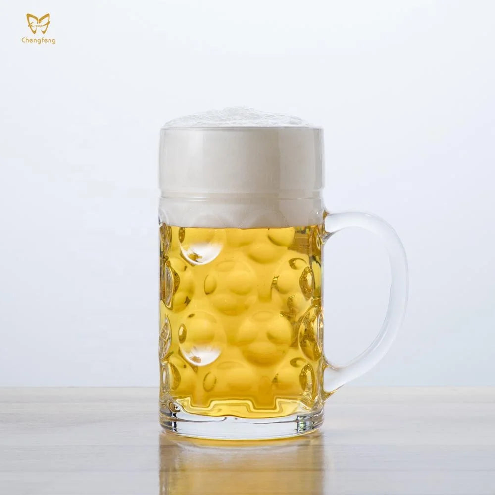 1 Liter 0.5 Liter Dimpled Glass Beer Stein German Style Extra Large Glass Beer Mugs with Custom logo