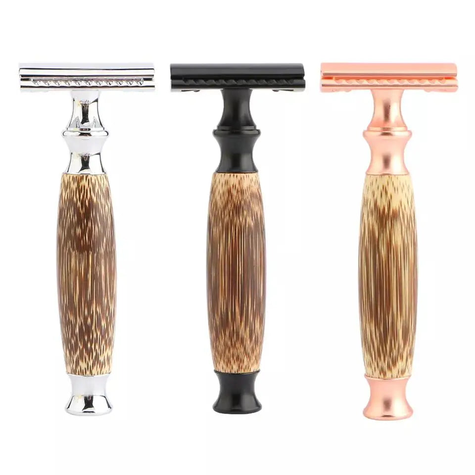 Double Edge Safety Razor with Bamboo Wood Handle Reusable Razor for Mens Shaving Tool