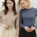 F1136 Custom Basic Silk Tee Tshirts Ladies Blank Long Sleeve Plain T-shirt Plain 100% Cotton Mock Neck Womens t Shirts