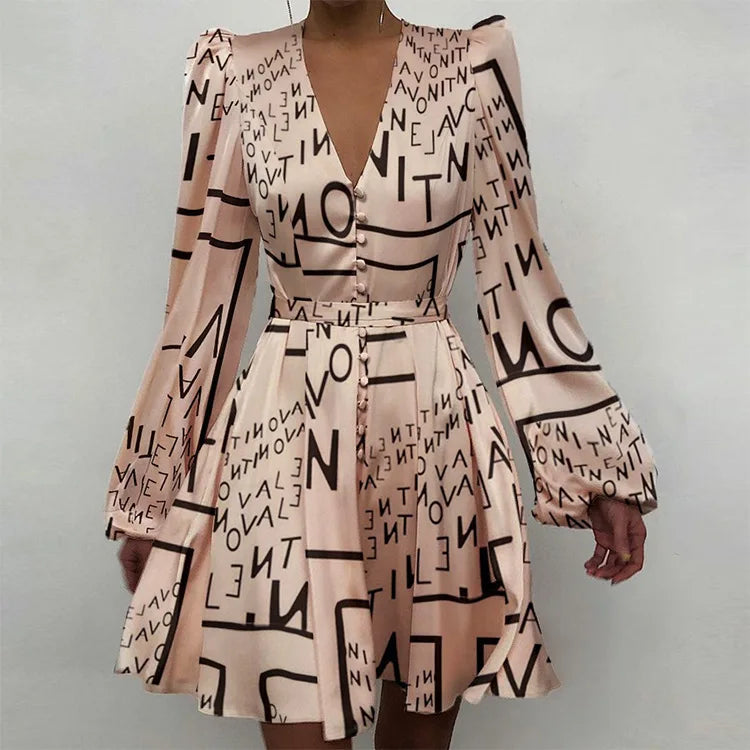 New Summer Fashion Design Printed Causal Lantern Sleeve Zipper Bodysuits Midi Dresses 2026 Shorts Dress