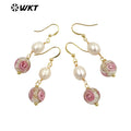 WT-MPE098 Latest  Style Colour Glaze & Freshwater Pearl Natural Rose 18k Gold Plated Gift Weeding  Romantic Pendant  Earrings