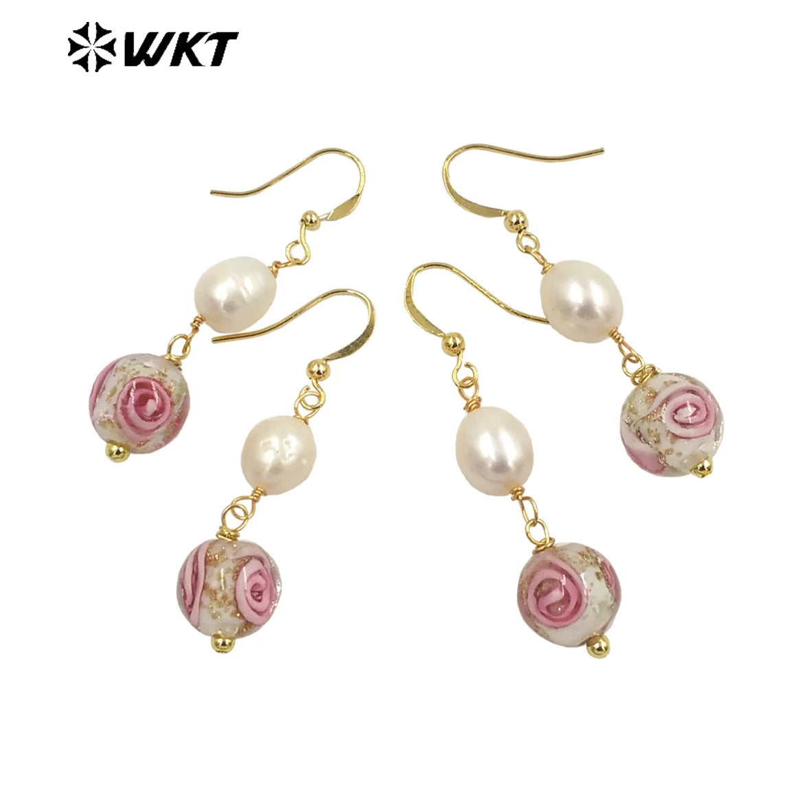 WT-MPE098 Latest  Style Colour Glaze & Freshwater Pearl Natural Rose 18k Gold Plated Gift Weeding  Romantic Pendant  Earrings