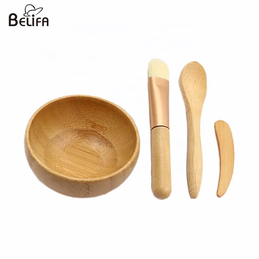 DIY Wooden Bamboo Mini Skin Care Clay Face Facial Mask Mixing Bowl Sets with Spoon