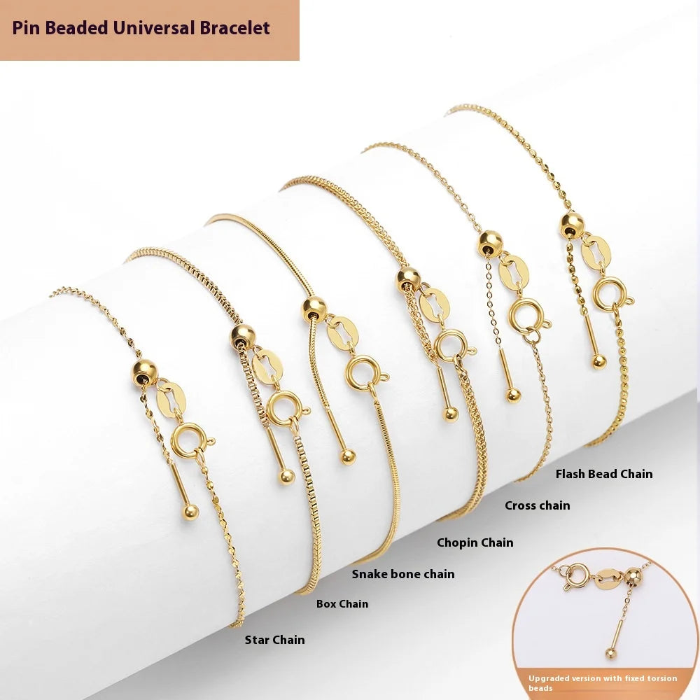 Women's Fashion Stainless Steel Plated PVD 18K Gold Joker Passepartout Pin Bead Adjustable Universal Bracelet Wholesale
