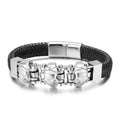 KALEN Fashion Stainless Steel Punk Skull Bracelet Men Leather Bangle