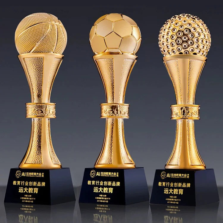 Gold Silver Bronze Resin Football Basketball Golf Ball Sports Crystal Trophy and Award MH-J0354