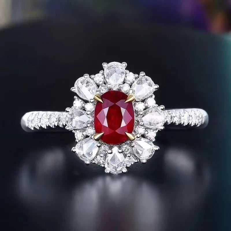 SGARIT Fine Jewelry Ruby Stone Ring 18K White Gold 0.65CT GUILD Certified Oval Cut Natural Pigeon Blood Red Ruby Gemstone Ring MegaBDM
