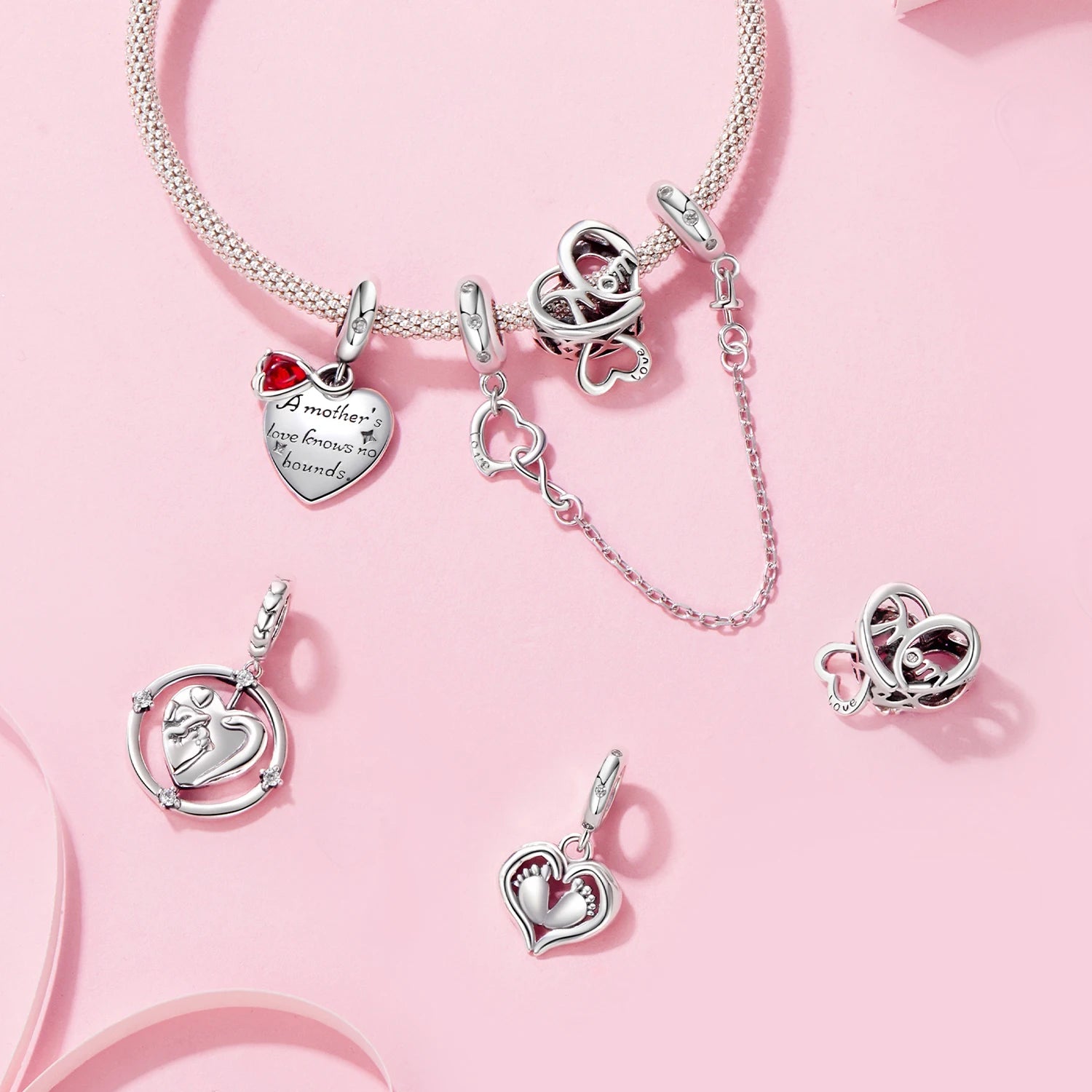 925 Sterling Silver Super Mom's Love Charms Heart Pendants for Bracelet Necklace Making