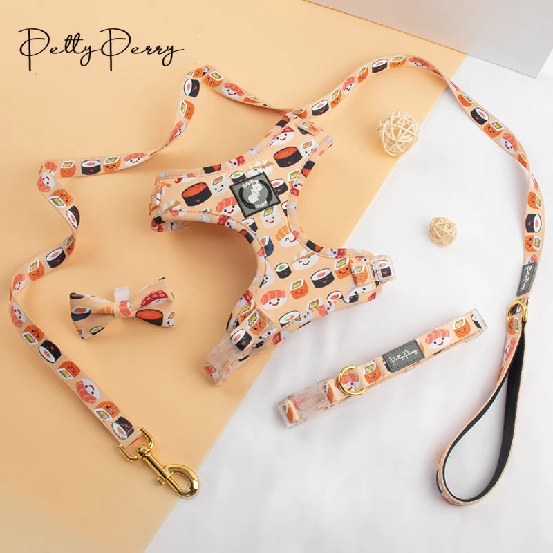 Smooth Neoprene Japan Sushi Style Customized DIY Printed XS S M L XL Luxury Pet Dog Harness Vest Set