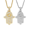 Trendy Demon Men Iced CZ Gold Full Palm Eye Charm Pendant Lucky Hip Hop Anniversary Necklace Rope Chain Made Brass Zircon