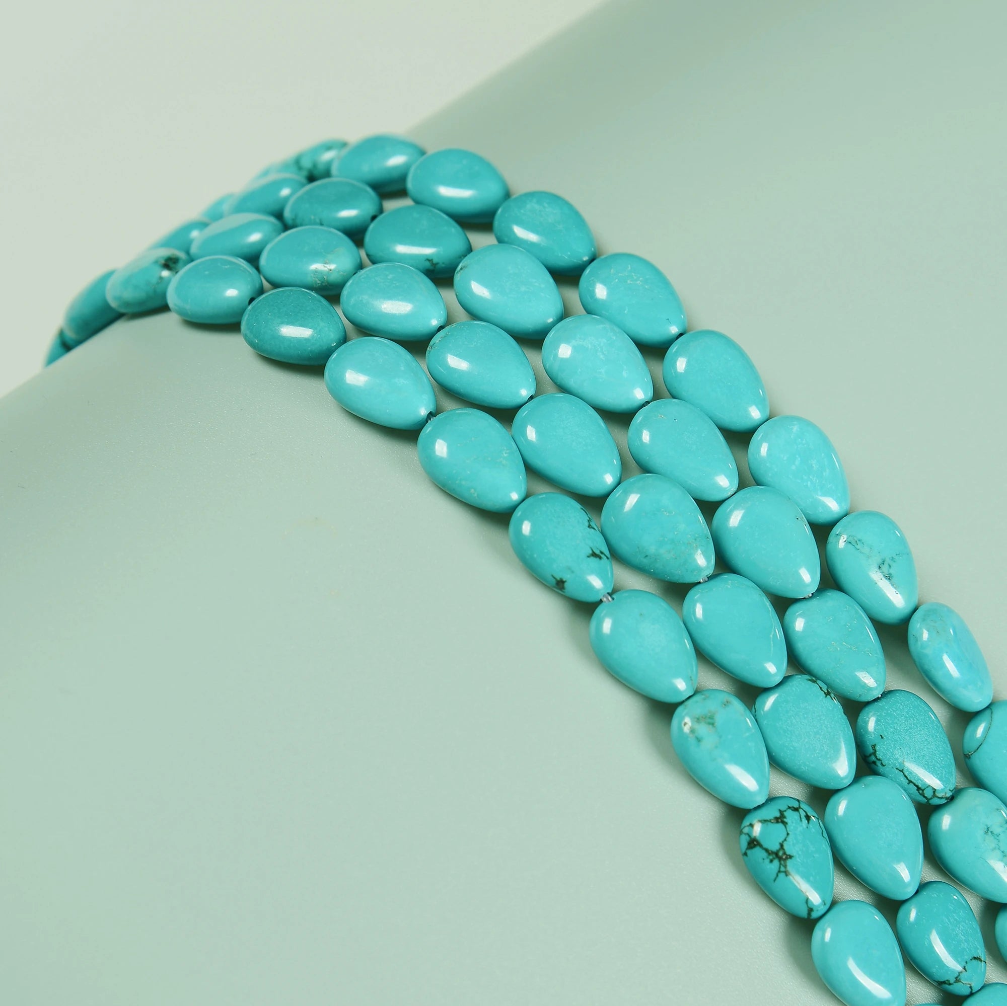 Loose Bulk 10x14mm 12x16mm Blue Green Turquoise Gemstone Bead Strands Smooth Flat Teardrop Stone Beads for Jewelry Making