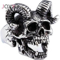Custom Retro Gothic Stainless Steel Skull Ring Vintage Silver Eternity Bezel Setting Inlay Man's Phantom Demon Ram King Jewelry