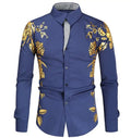 New Fashion Long Sleeve Cotton Shirt Gilding Printing Custom Men's Button Down Tight Shirts