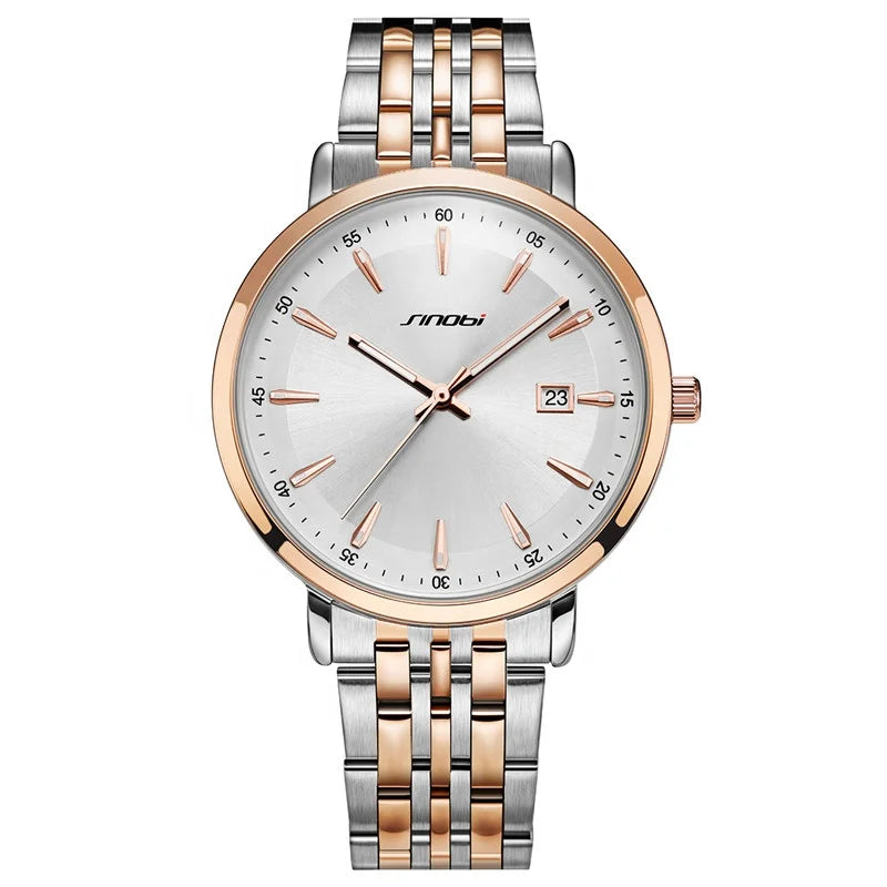 Sinobi Hot Selling Waterproof Couple Watch Calendar Luxury Watches Stainless Steel Quartz Watches with Date for Men and Woman