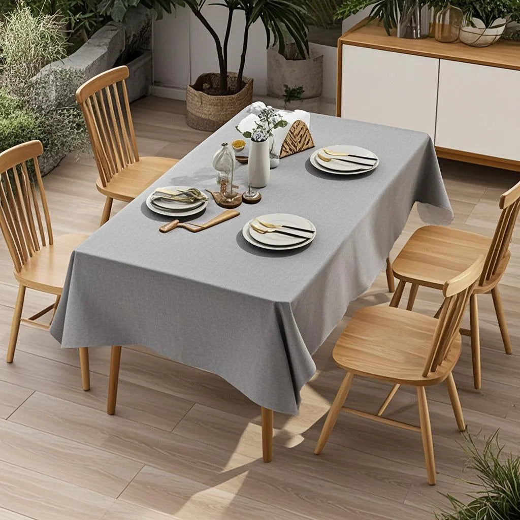 Grey Waterproof Polyester Linen Tablecloths Decorative Oblong Table Cover Easy to Care for Kitchen