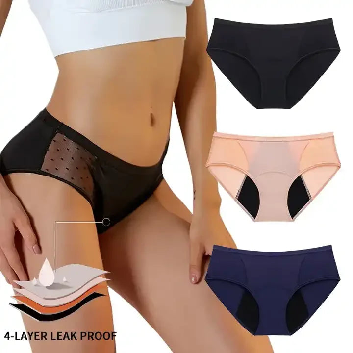 Wholesale Solid Knitted Cotton Lace Bikini Panties for Women Reusable Leakproof Absorb Underwear Menstrual Sanitary Plain Dyed