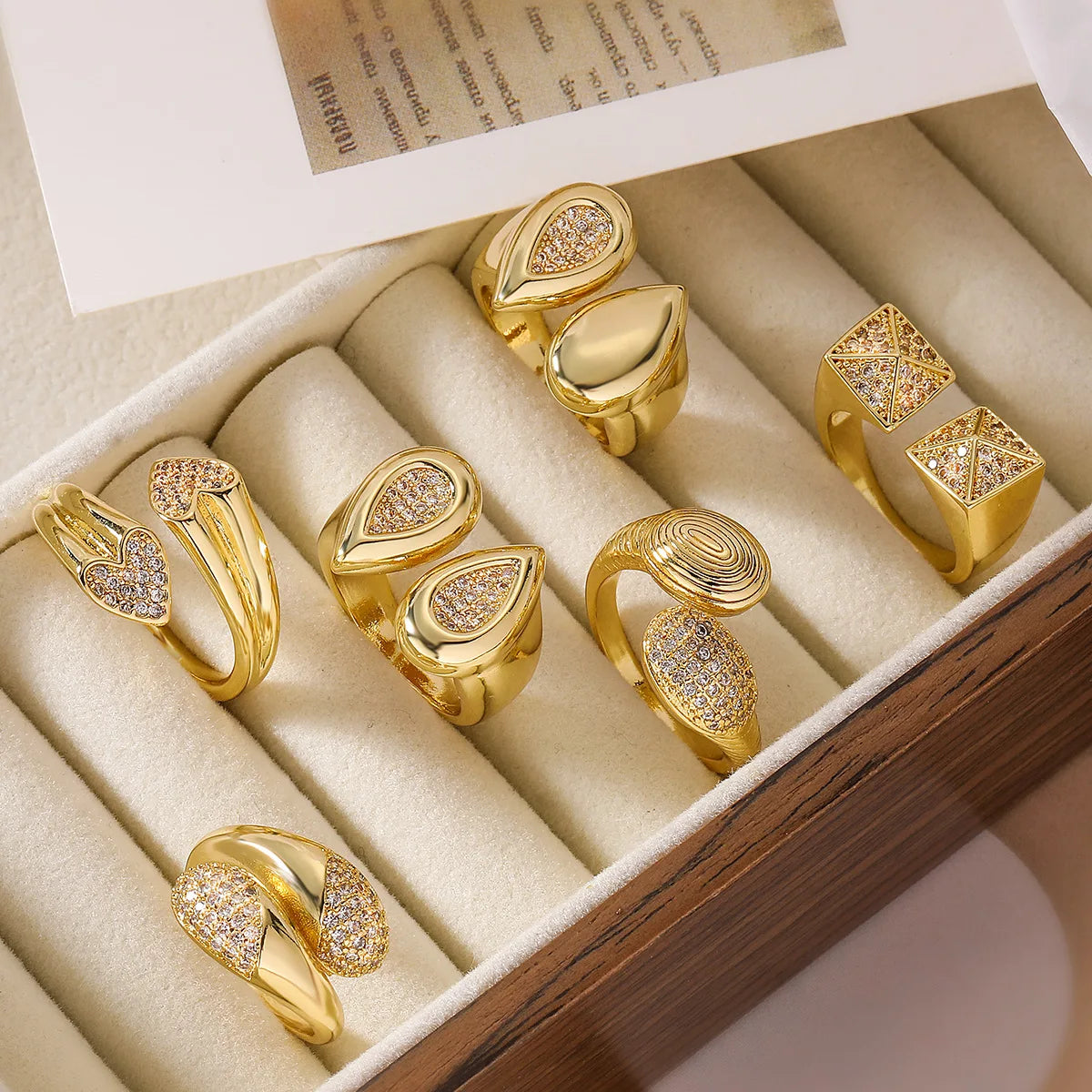 2025 Vintage Shiny Zircon Ring Open Rings Fashion Jewelry for Women Girls