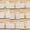 Women's Drip Oil Micro Inlaid Zircon Colorful Tulip Rose Pendant Necklace Fashion Chains Rhinestone Necklace