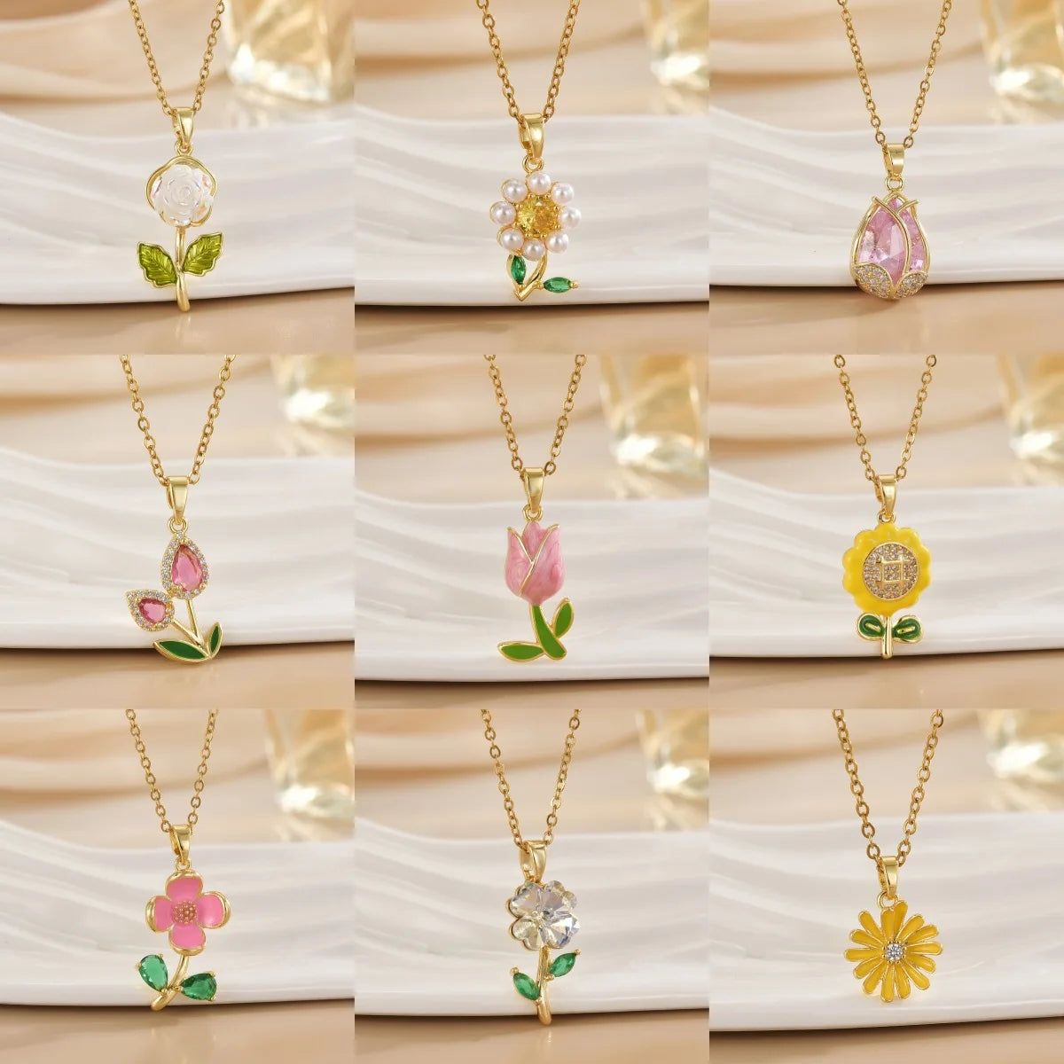 Women's Drip Oil Micro Inlaid Zircon Colorful Tulip Rose Pendant Necklace Fashion Chains Rhinestone Necklace