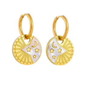 Fashion Jewelry Earrings Waterproof Stainless Steel Star Moon Round Label Pendant Titanium Steel Jewelry Wholesale for Women