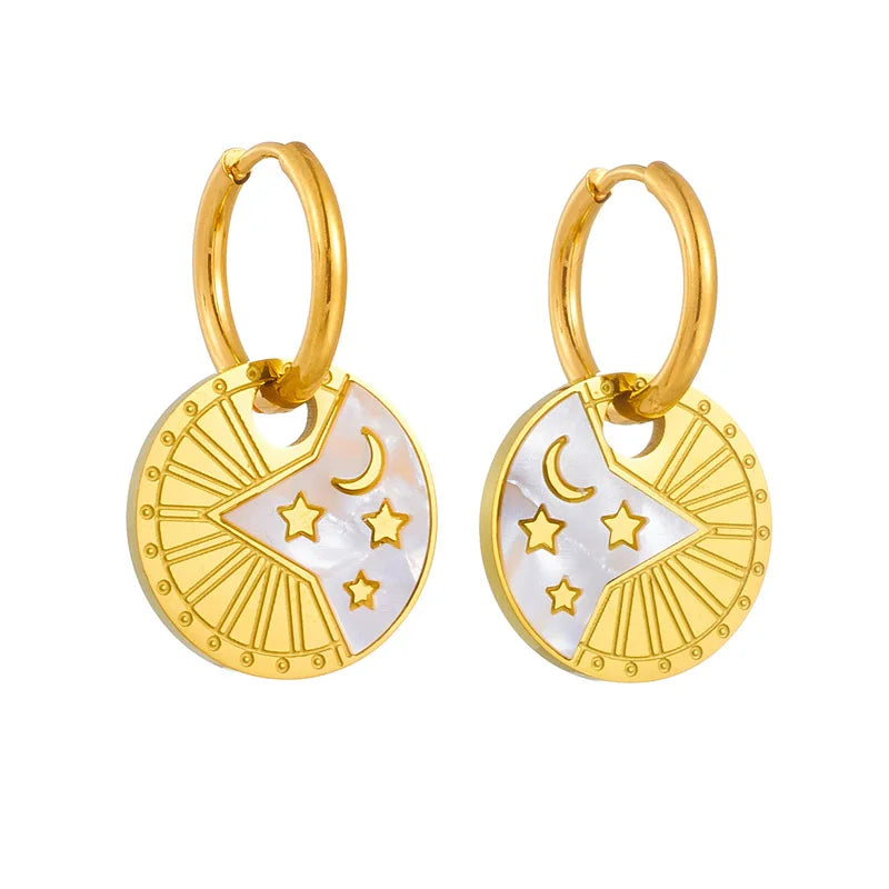 Fashion Jewelry Earrings Waterproof Stainless Steel Star Moon Round Label Pendant Titanium Steel Jewelry Wholesale for Women