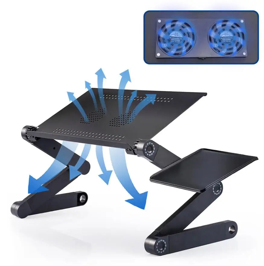 360 Adjustable Aluminum Laptop Stand Foldable Ergonomic Notebook Desk With Cooling Fan Mouse Pad for Bed Sofa Office