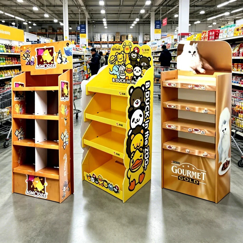 Custom Free Standing Floor Display Racks for Retail Store Promotion Snack Cardboard Stand with Corrugated Design