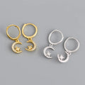 New Fashion 925 Sterling Silver Star and Moon Shape CZ Gold Plated Hoop Earrings for Women