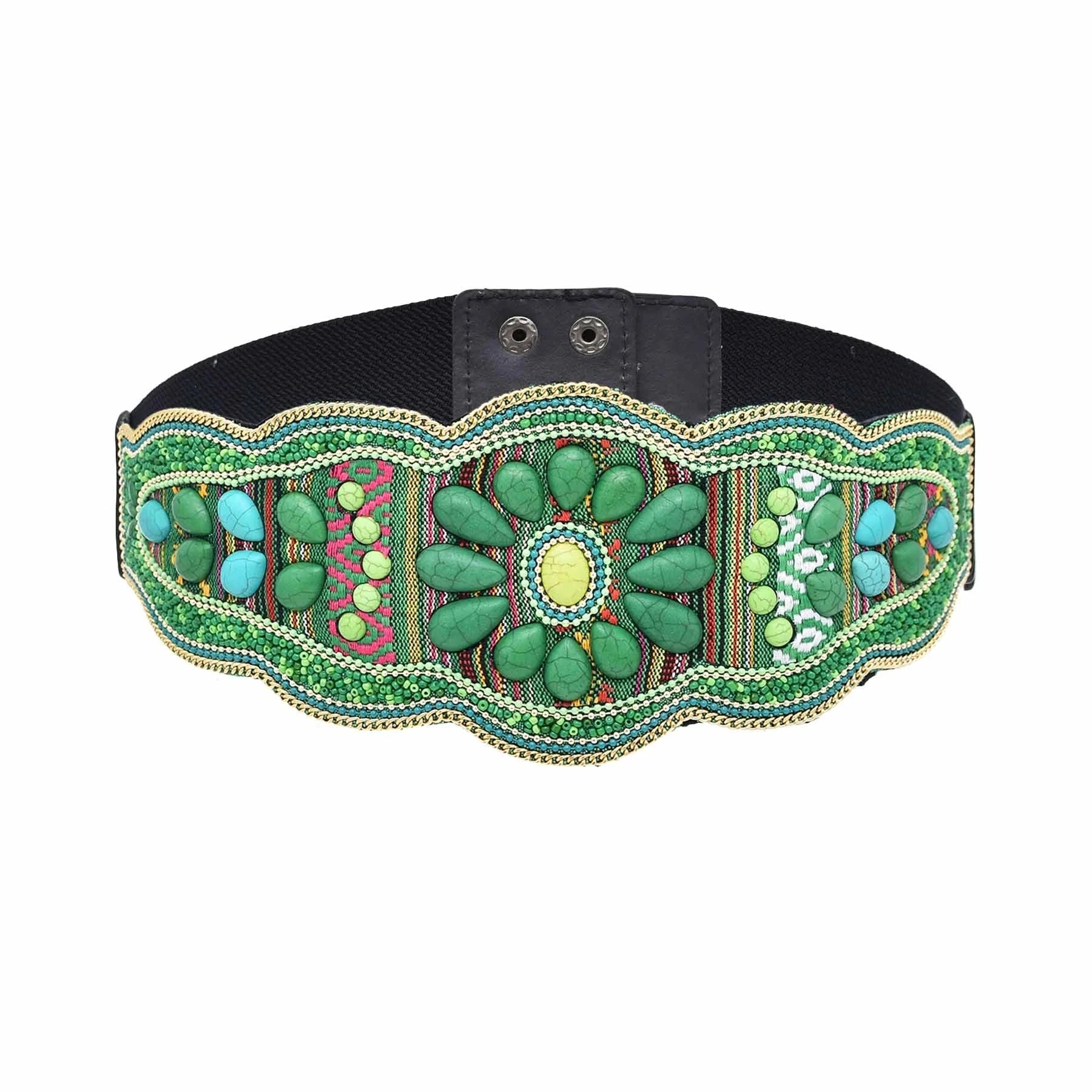 Elastic Women Belt Handmade Colorful Rice Bead Shell Leather Elastic Belt Bohemian Ethnic Body Jewelry