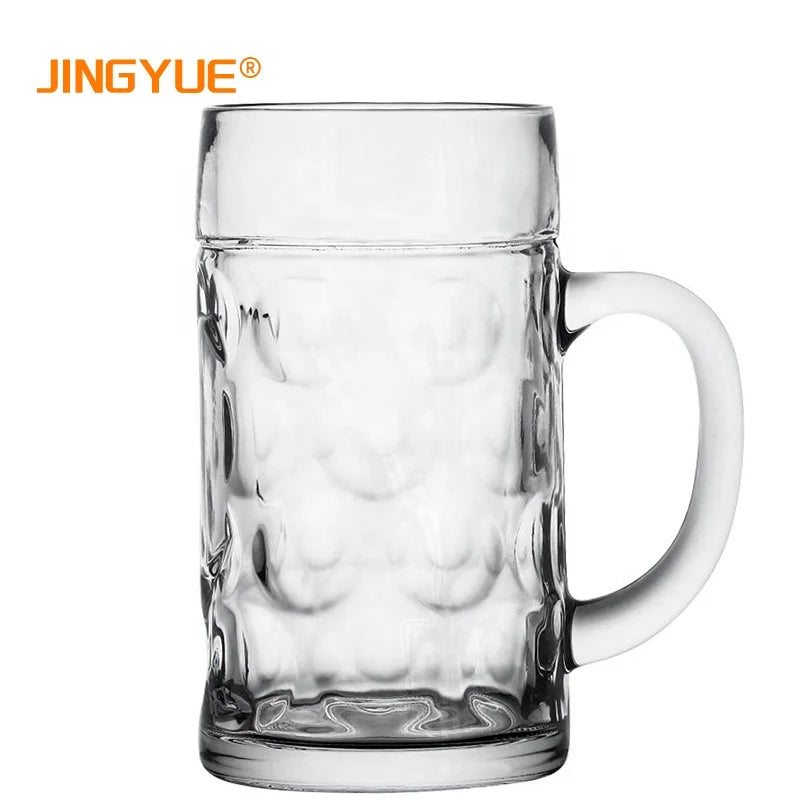 Pub 1 Liter Large Beer Glass Mugs With Handle 1000ml German Dimpled Clear Large Glass Beer Stein for Party Festival
