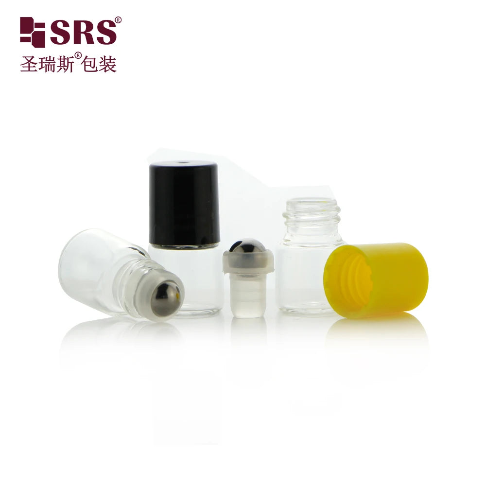 1ML 2ML Glass Bottle With Gold Cap Steel Ball Roll-On Bottle Perfume Roll-On Small Capacity Frosted Black Glass Bottle
