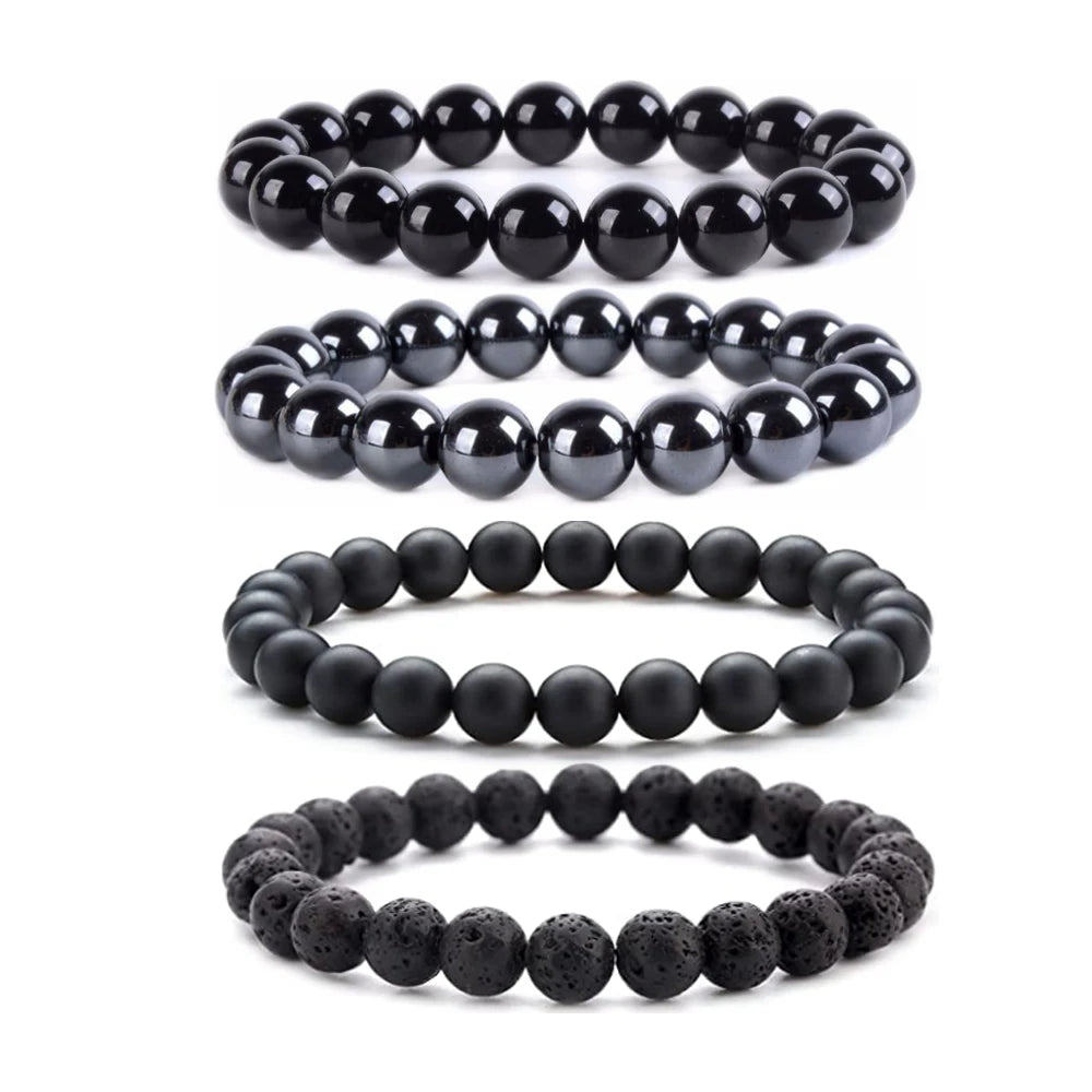 Wholesale Natural Black Onyx Lava Hematite Stone Bracelets Gemstone Bead Bracelet Round Beads Stretch Bracelet Men