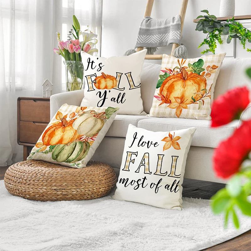 Amity Pumpkin Letters Thanksgiving Print Hug Pillowcase Home Decor Living Room Sofa Cushion Cover