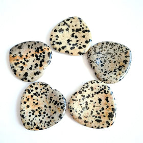 HZ Wholesale Oem Dalmation jasper Gemstone Engraved Inspiration Word Worry Pocket Heart Shape Stone Crystal Set