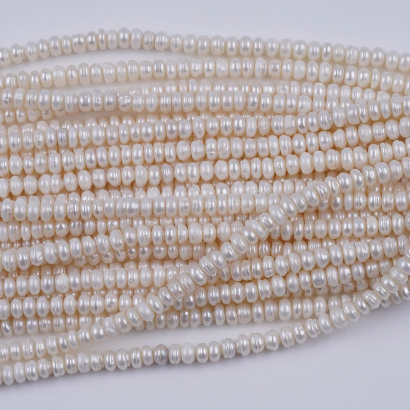 18cm 3.5-6mm B C Natural White Loose Beads Real Fresh Water Button Pearl Strand for Jewelry Making